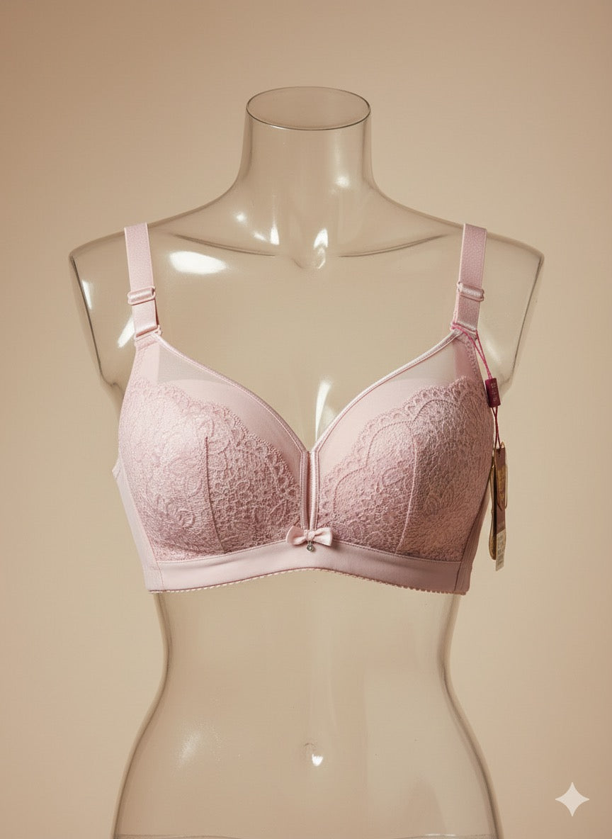Sexy Bridal Bra – Underwired Pink Net Lace Double Padded Bra