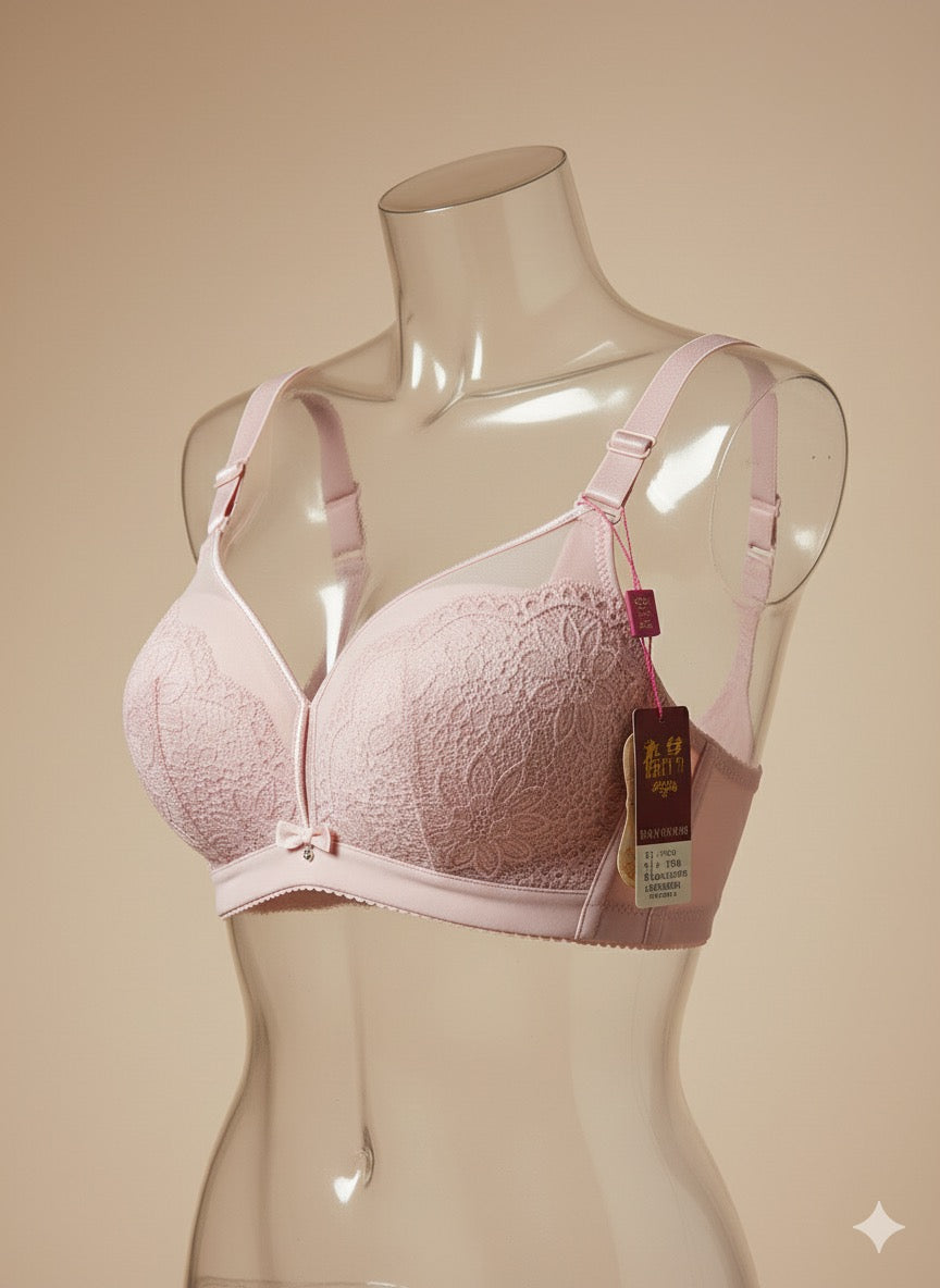 Sexy Bridal Bra – Underwired Pink Net Lace Double Padded Bra